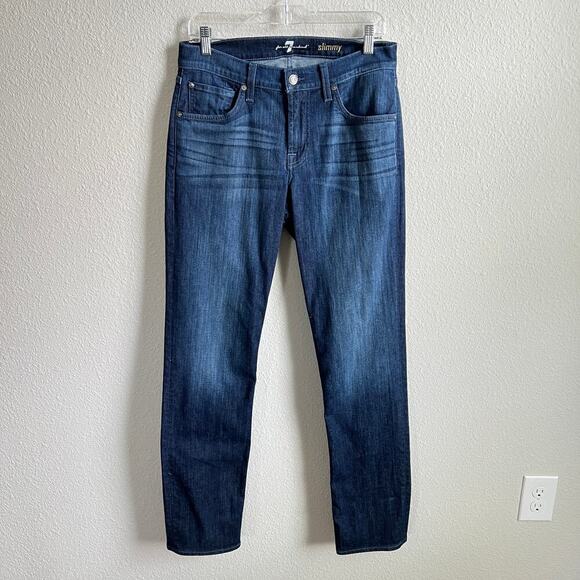 7 For All Mankind Slimmy Jeans Men's 32x33 Straight Leg Mid Rise Dark Wash - Picture 1 of 5